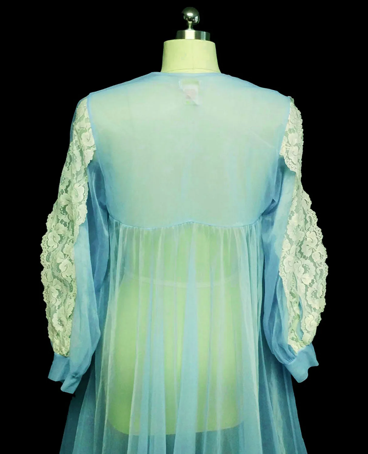 *  VINTAGE LE VOY LACE SHEER PEIGNOIR IN CHERUB BLUE