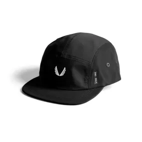 0814. 5-Panel Run Cap  - Black/White "Wings"