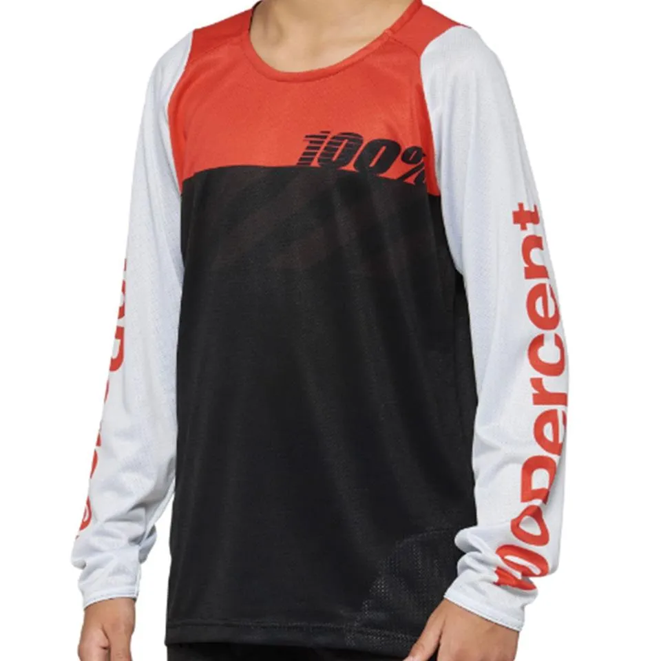 100% R-Core Youth Long Sleeve 2022 Race Jersey - Black/Racer Red