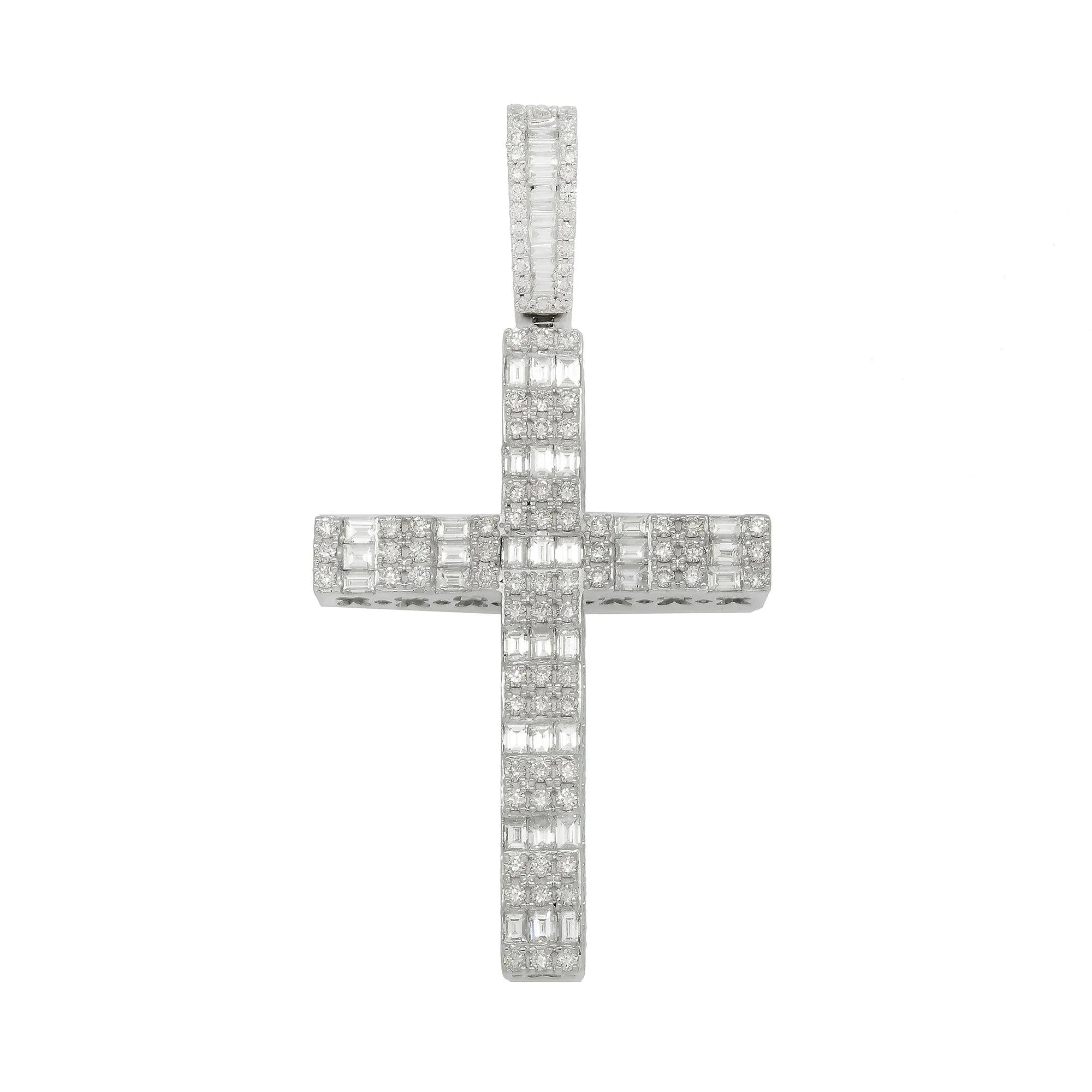 10K GOLD BAGUETTE AND ROUND DIAMOND CROSS PENDANT 2.75 CT