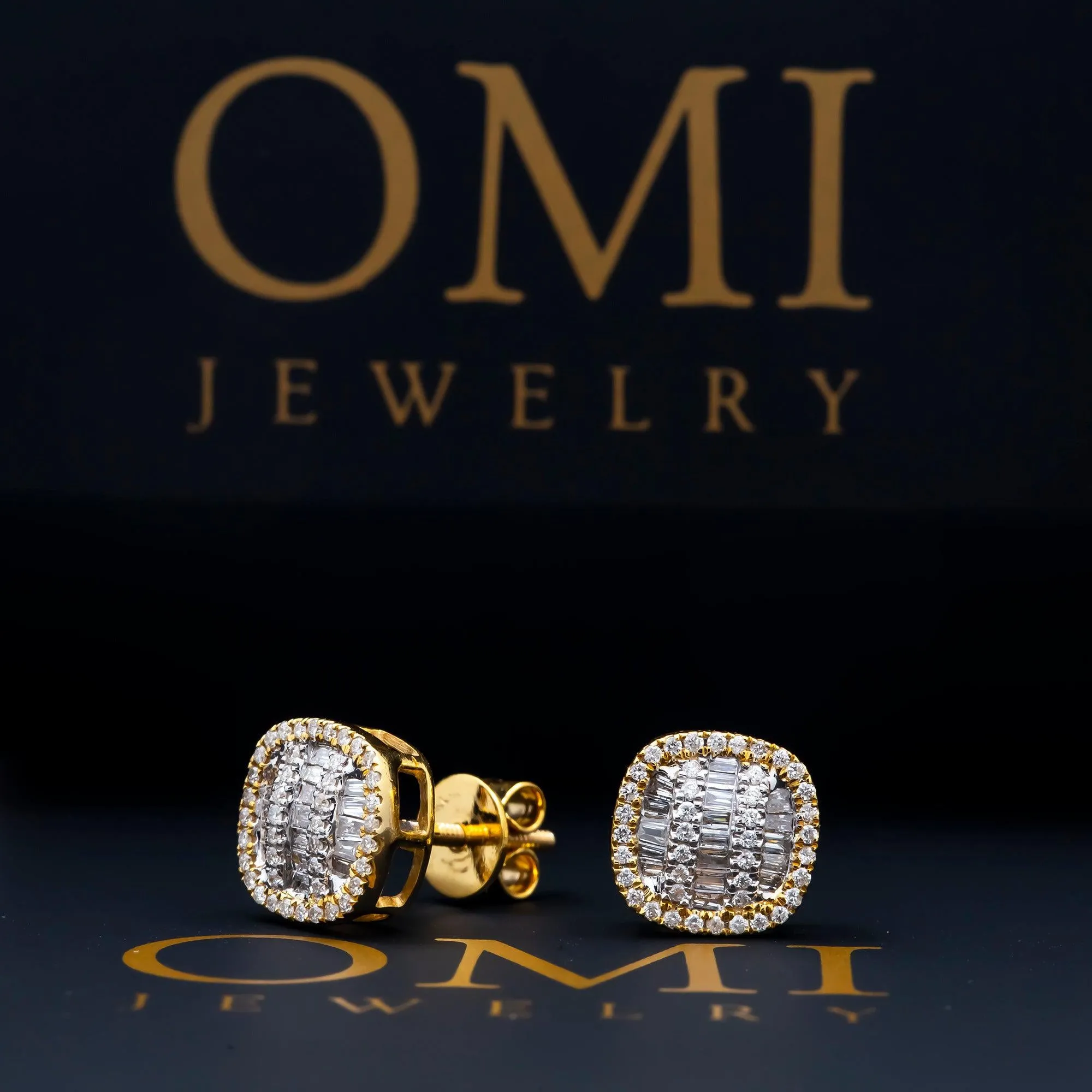 10K GOLD BAGUETTE AND ROUND DIAMOND EARRINGS 0.37 CTW