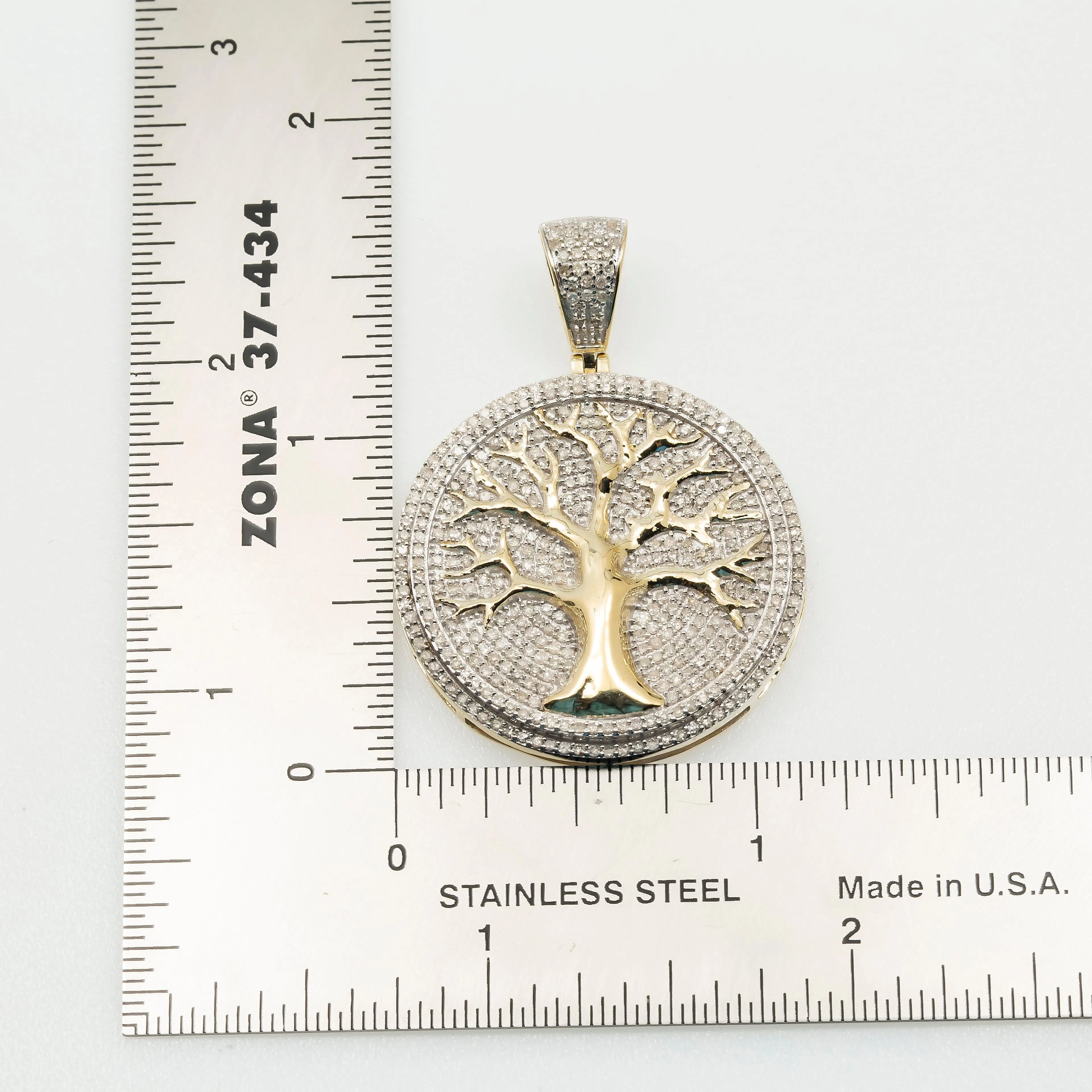 10K GOLD DIAMOND TREE OF LIFE COIN PENDANT 1.35 CT