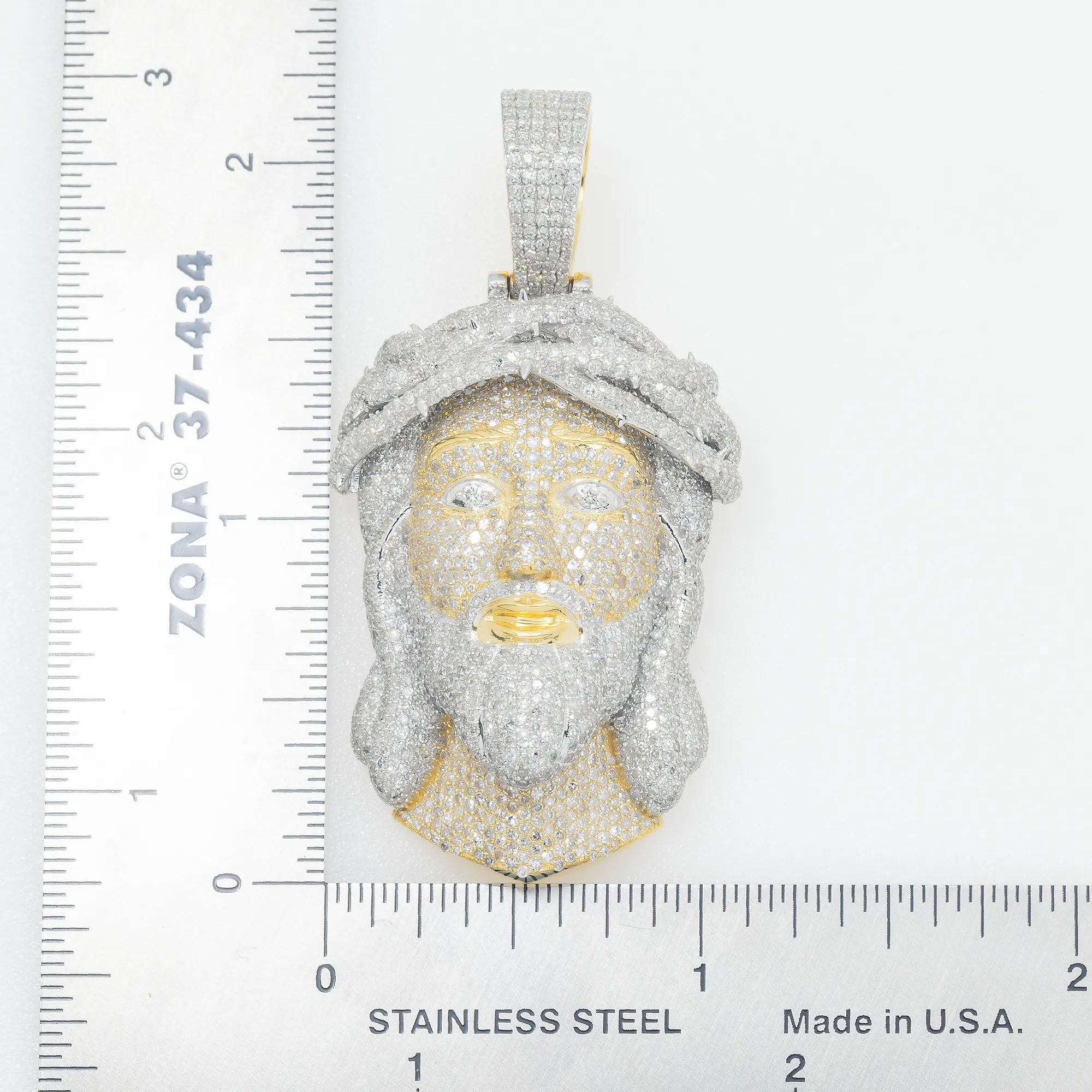 10K GOLD TWO TONE DIAMOND JESUS HEAD PENDANT 6.35 CT