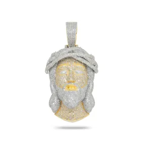 10K GOLD TWO TONE DIAMOND JESUS HEAD PENDANT 6.35 CT