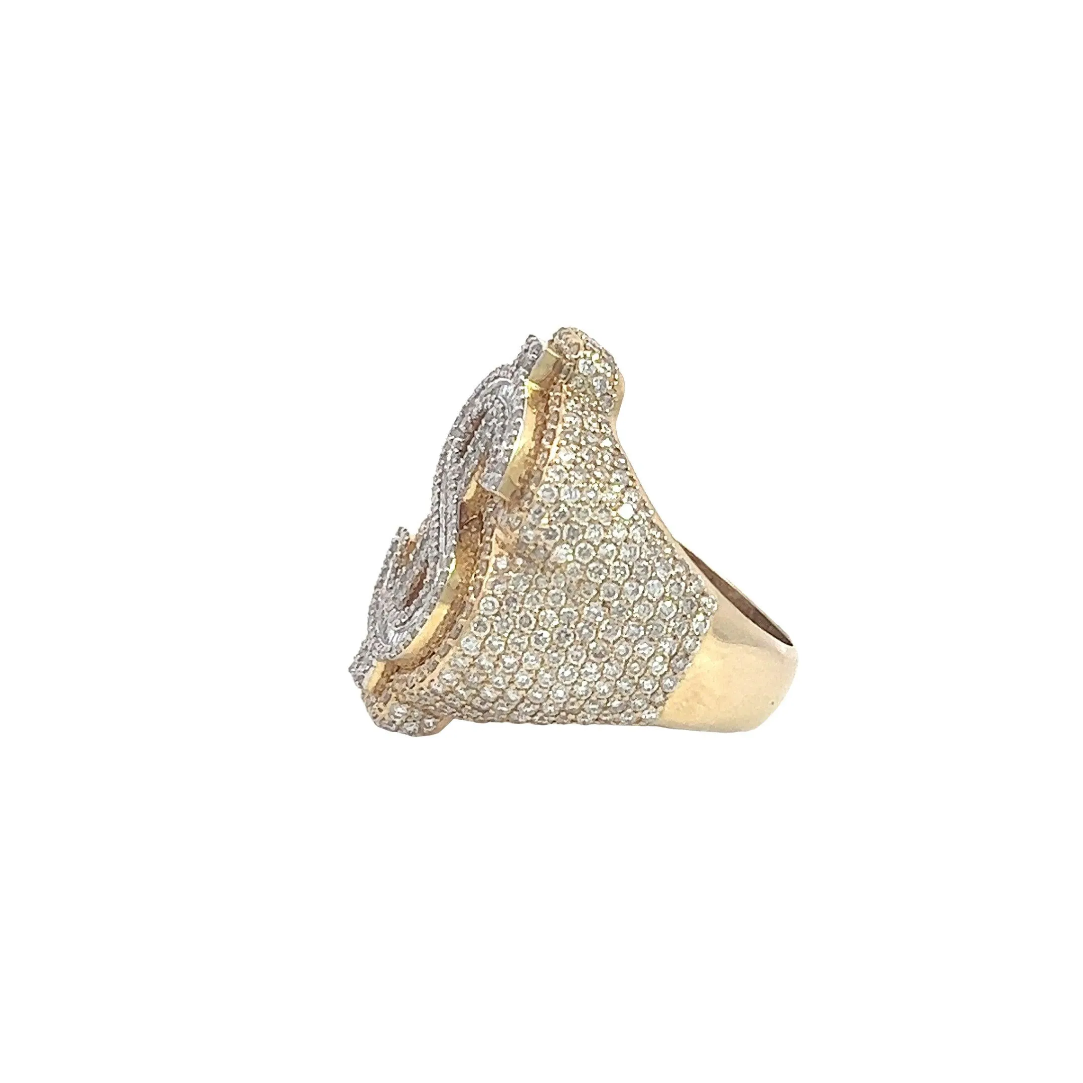 10K TWO-TONE GOLD ROUND AND BAGUETTE DOLLAR BILL RING 4.36 CT