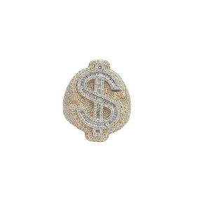 10K TWO-TONE GOLD ROUND AND BAGUETTE DOLLAR BILL RING 4.36 CT