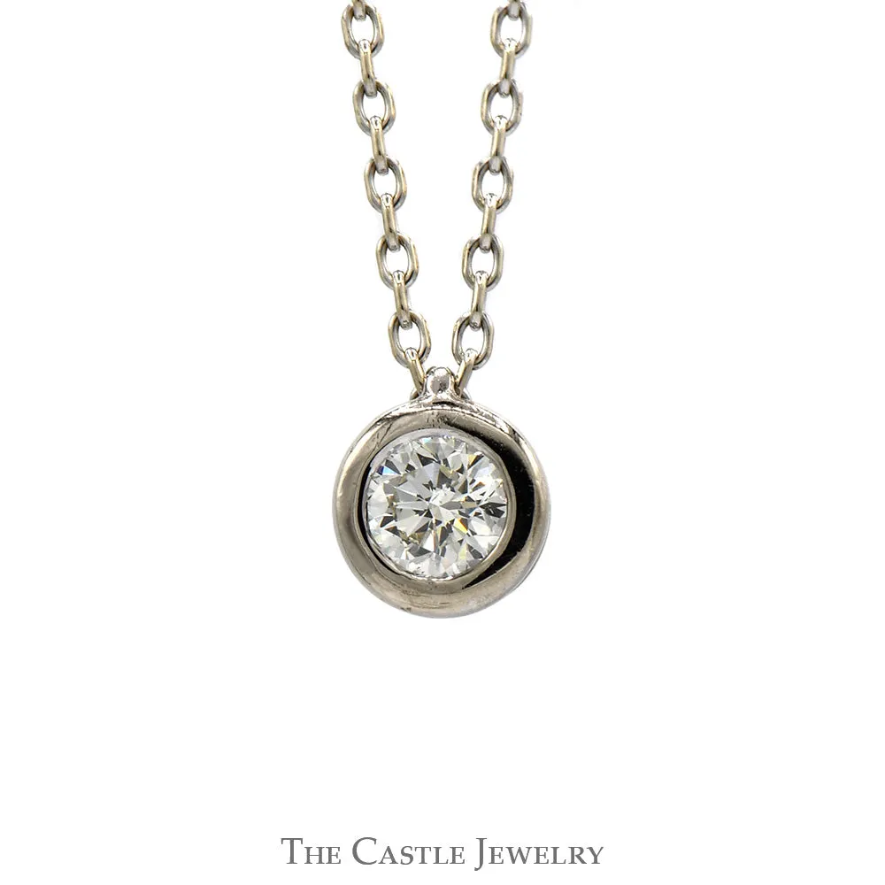 1/2ct Round Diamond Solitaire Pendant on 16.5 Inch Cable Link Chain in 10k White Gold