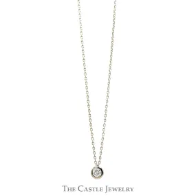 1/2ct Round Diamond Solitaire Pendant on 16.5 Inch Cable Link Chain in 10k White Gold