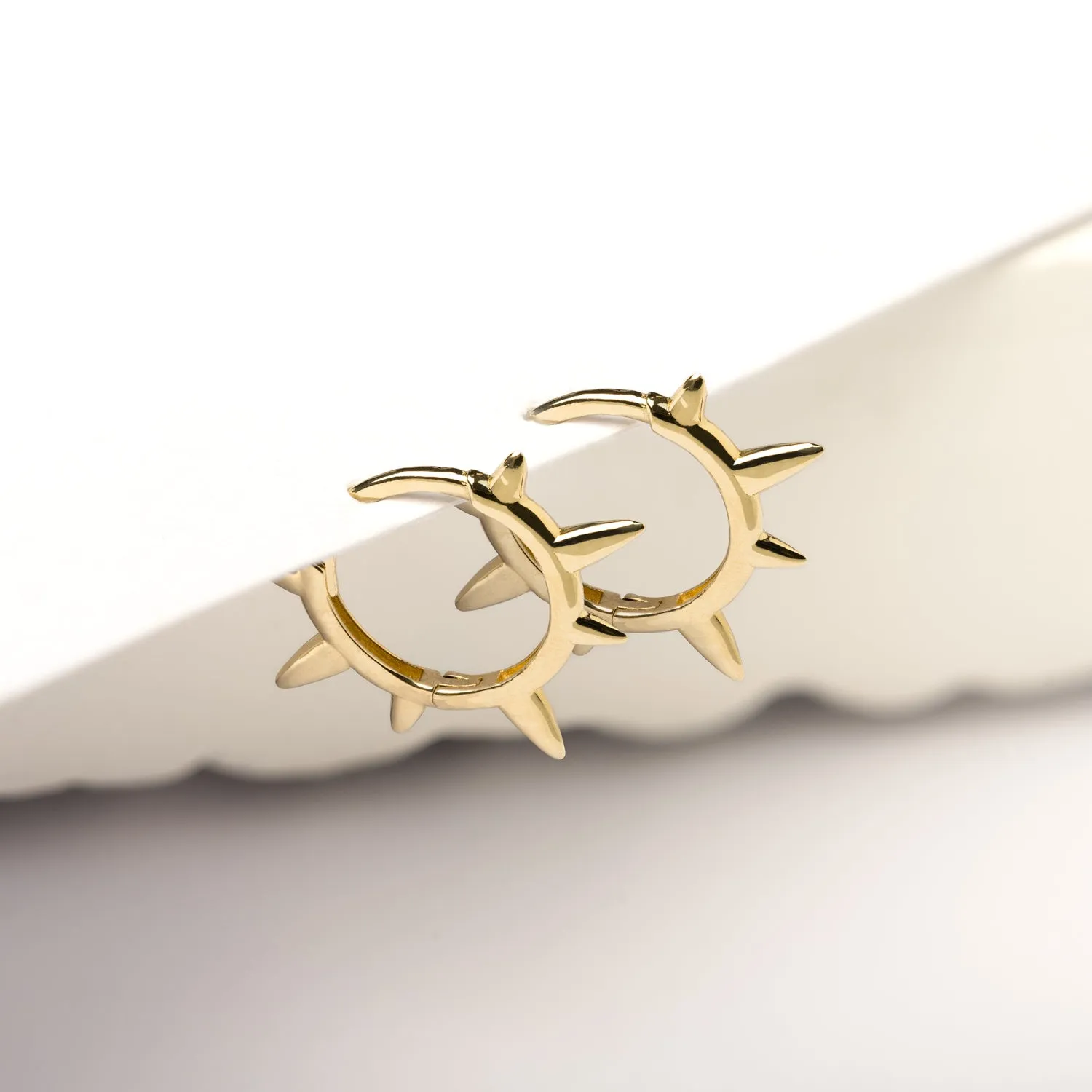 14K Solid Gold Spike Hoop Earring