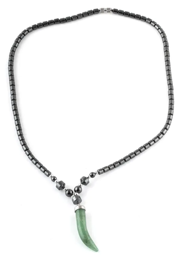 18" Green Aventurine Tooth Hematite Necklace