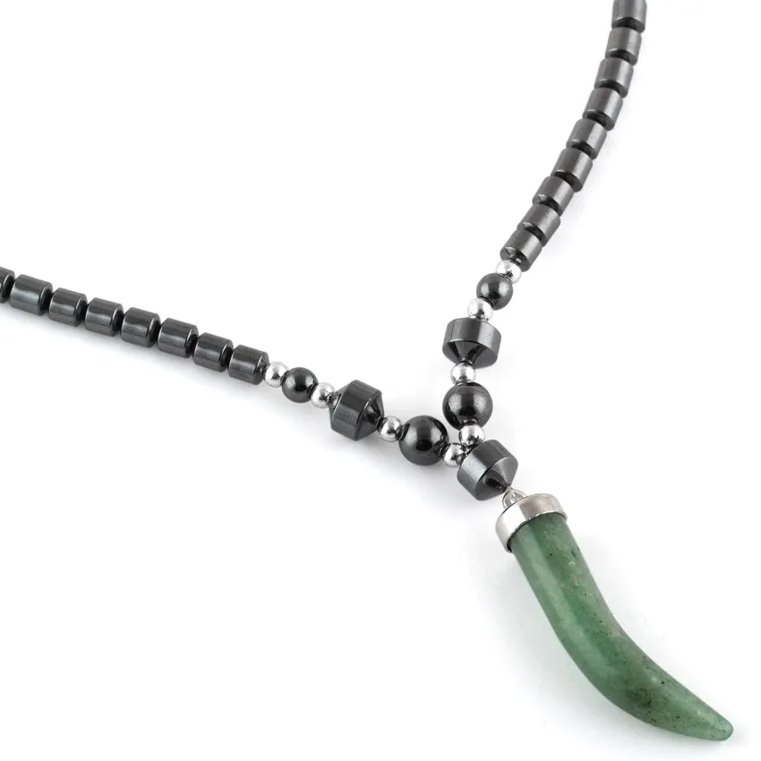 18" Green Aventurine Tooth Hematite Necklace