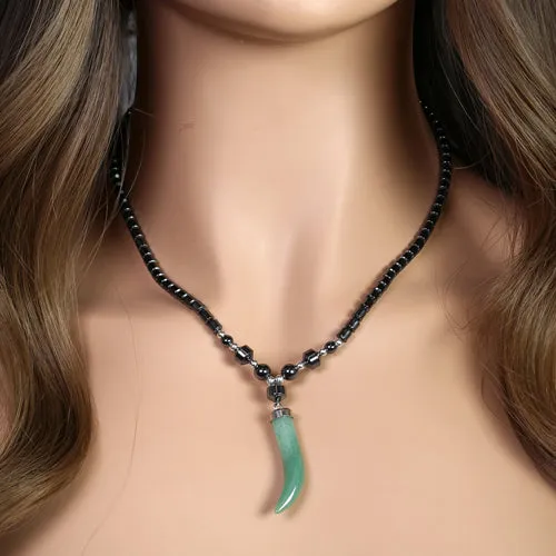 18" Green Aventurine Tooth Hematite Necklace