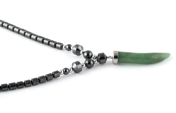 18" Green Aventurine Tooth Hematite Necklace