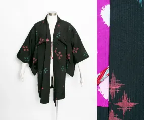 1960s Haori Rayon Printed Kimono Japanese Robe