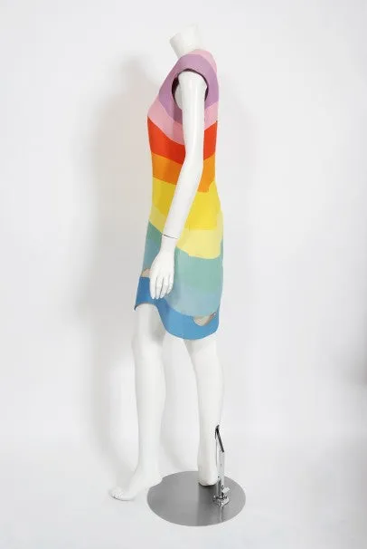 1990 Thierry Mugler Couture Documented Rainbow Bodycon Cut-Out Dress