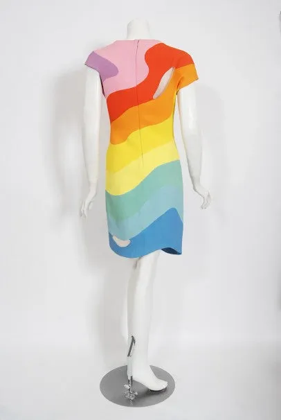 1990 Thierry Mugler Couture Documented Rainbow Bodycon Cut-Out Dress