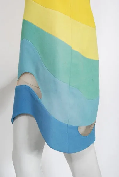 1990 Thierry Mugler Couture Documented Rainbow Bodycon Cut-Out Dress