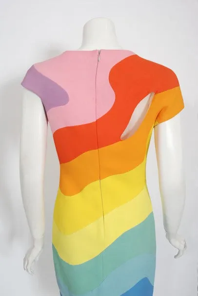 1990 Thierry Mugler Couture Documented Rainbow Bodycon Cut-Out Dress