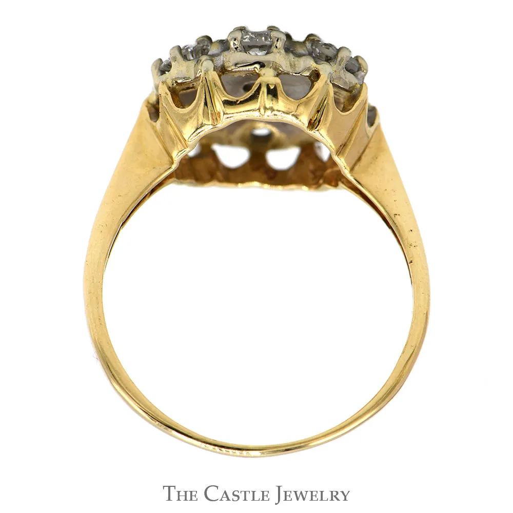 1cttw 7 Round Diamond Cluster Ring with Starburst Design in 14k Yellow Gold