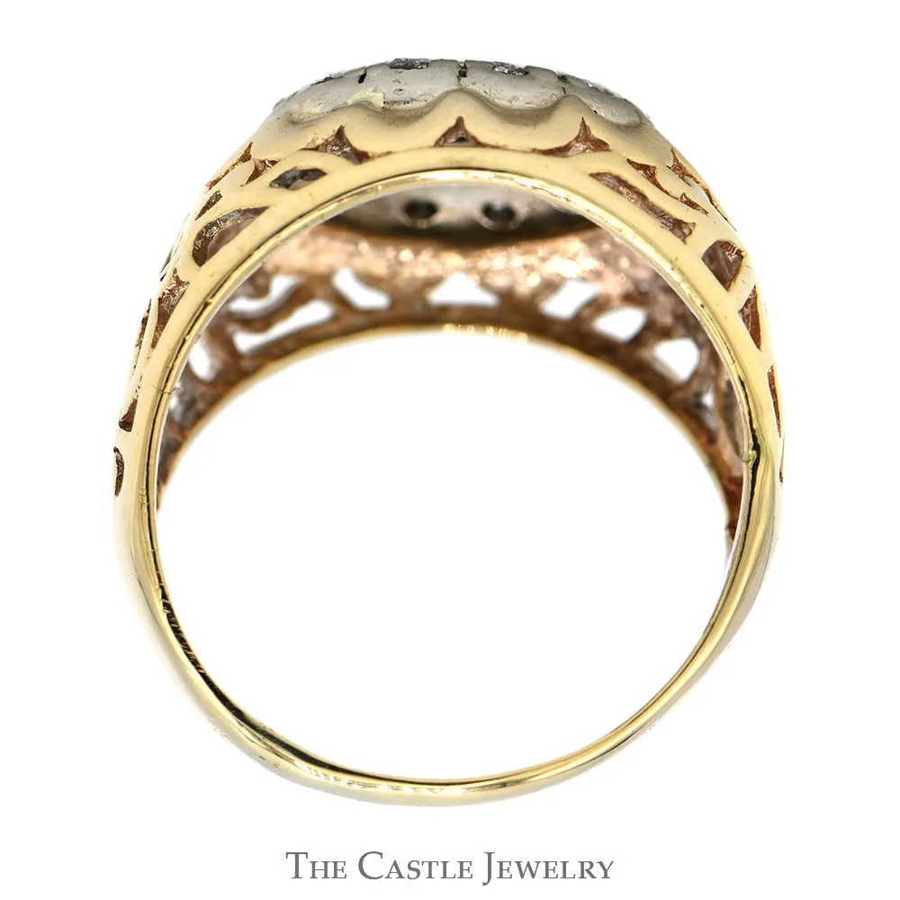 1cttw Kentucky Diamond Cluster Ring with Filigree Sides in 10k Yellow Gold