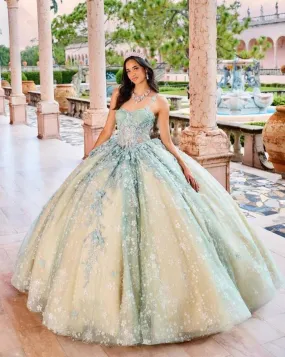 2024 Mint Champagne Princess Quinceañera Dress with Cape