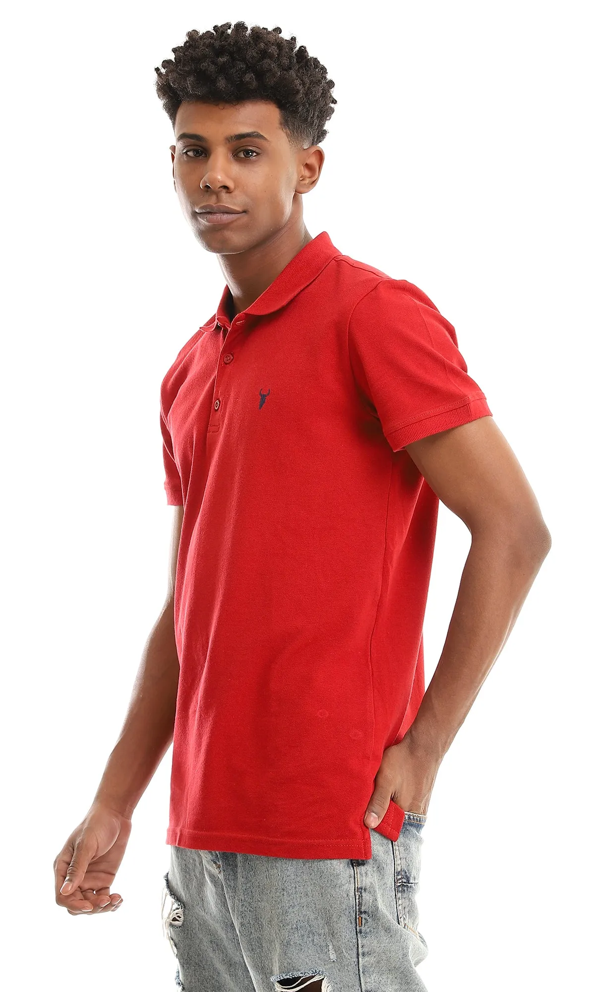 38134 Basic Maroon Buttoned Summer Polo Shirt