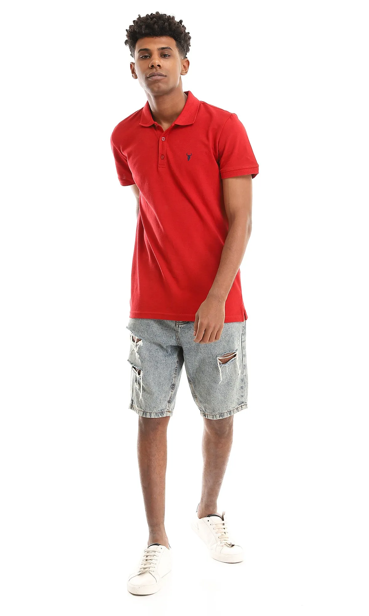 38134 Basic Maroon Buttoned Summer Polo Shirt