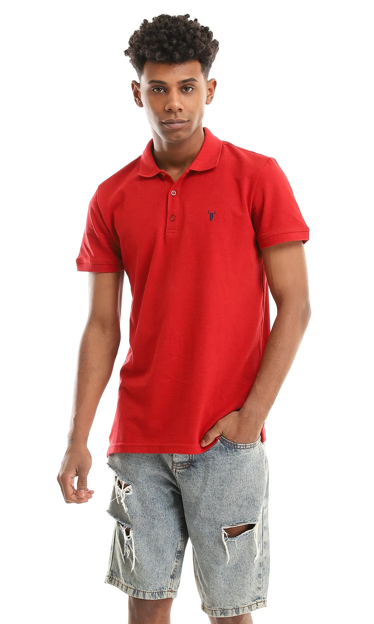 38134 Basic Maroon Buttoned Summer Polo Shirt