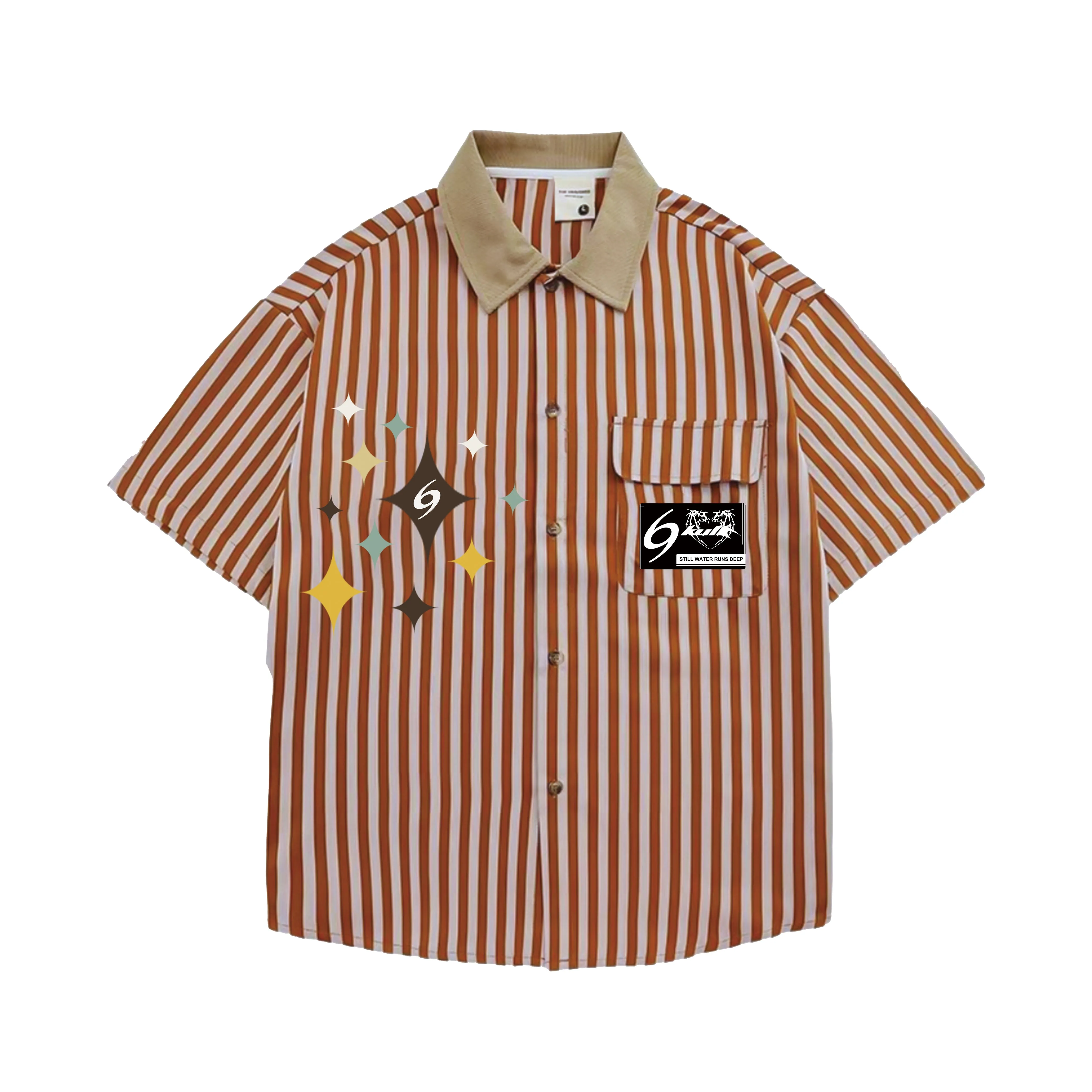 6Kull | Preppy Striped Star Embroidered Shirt