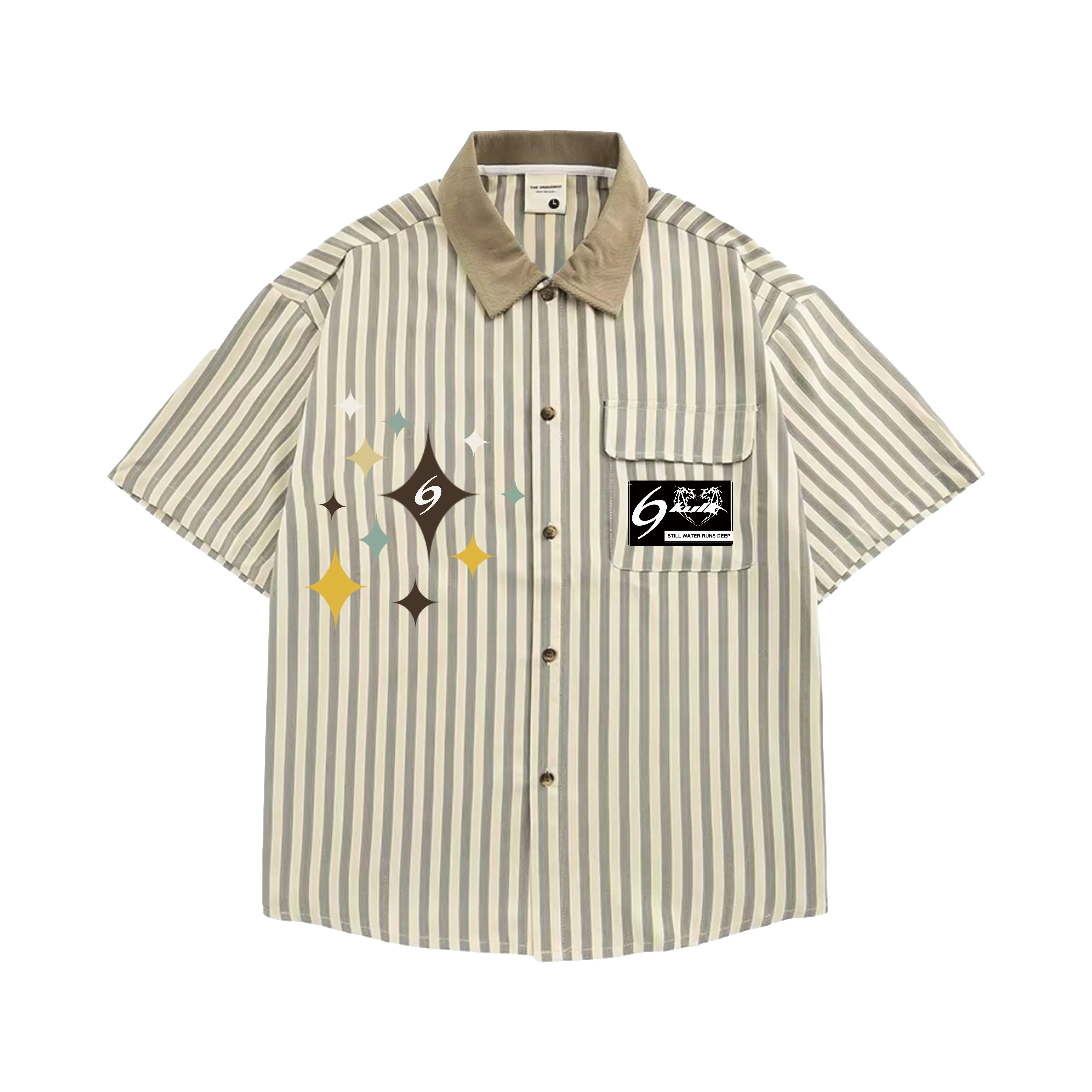 6Kull | Preppy Striped Star Embroidered Shirt