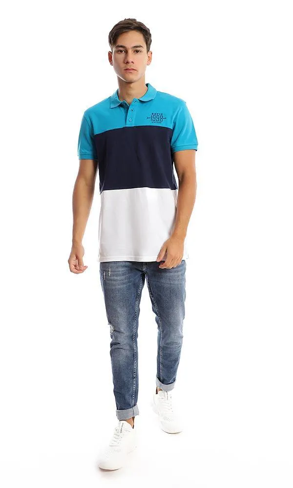 94979 Tri-Tone Pique Casual Polo Shirt - Turquoise