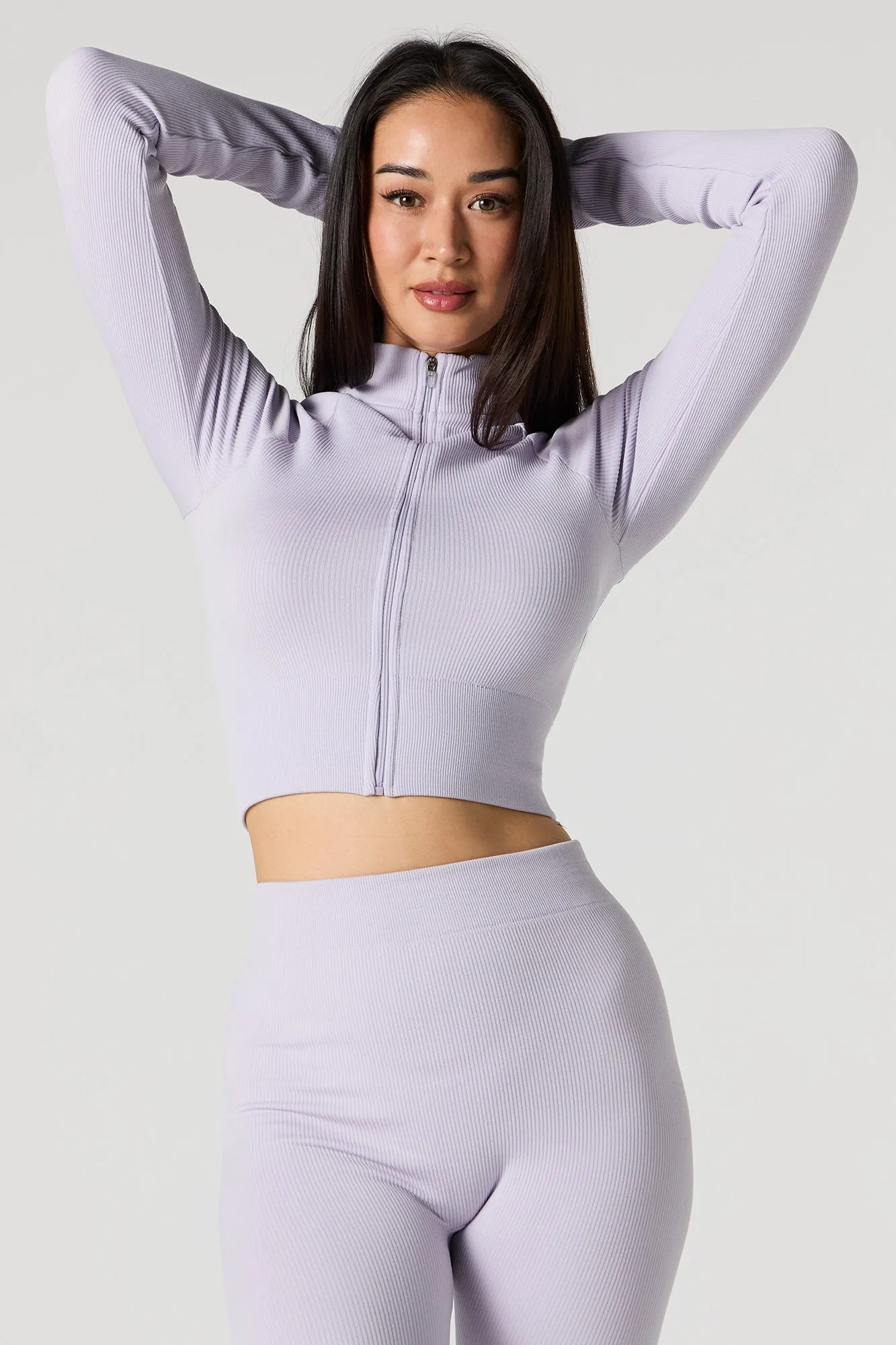 Active Seamless Ribbed Zip-Up Long Sleeve Top