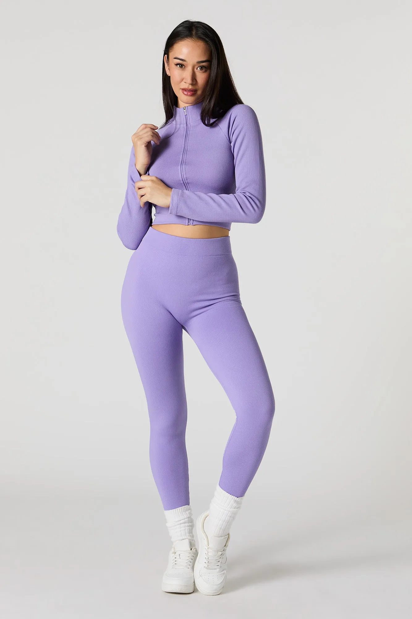 Active Seamless Ribbed Zip-Up Long Sleeve Top