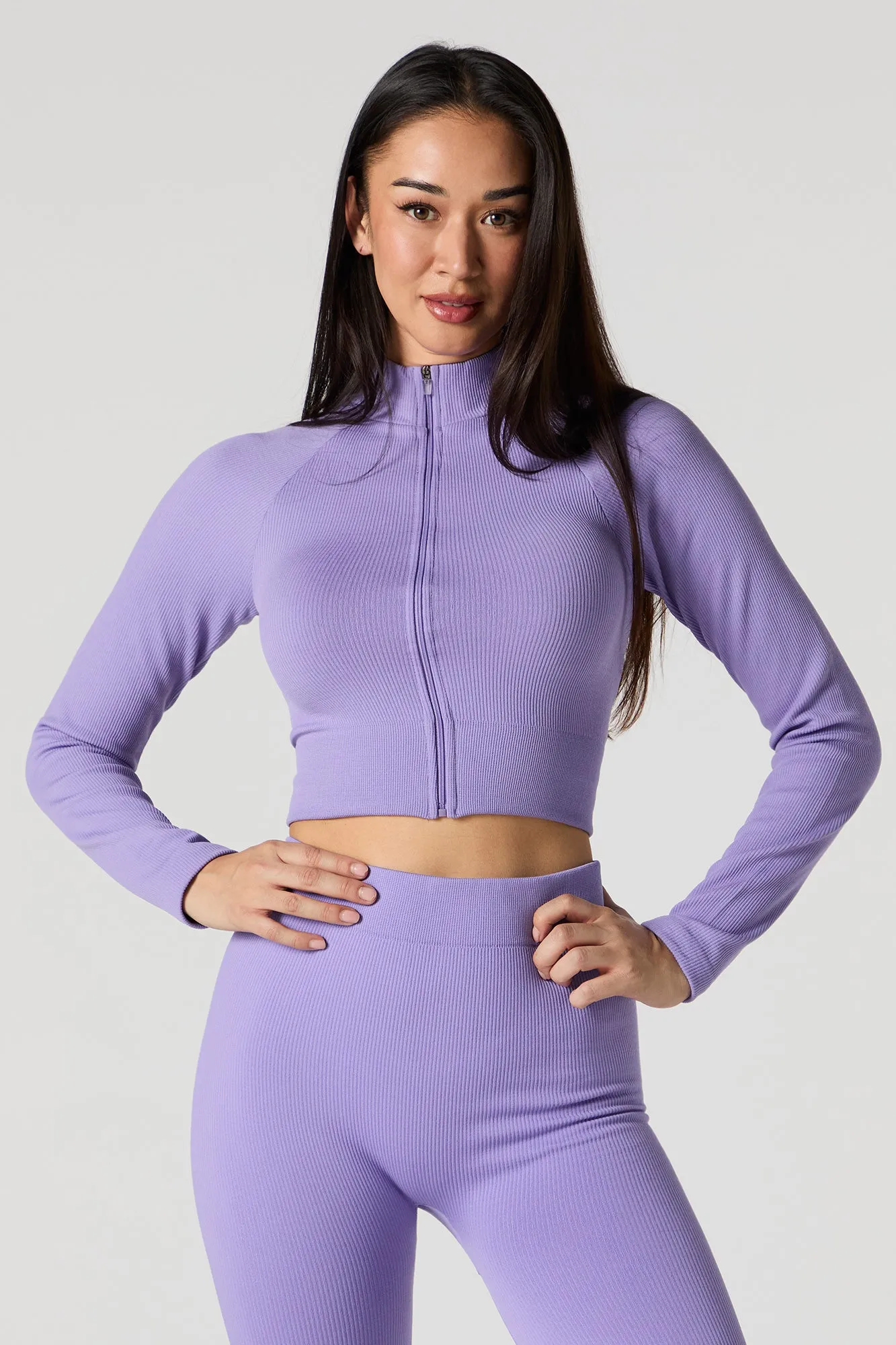 Active Seamless Ribbed Zip-Up Long Sleeve Top