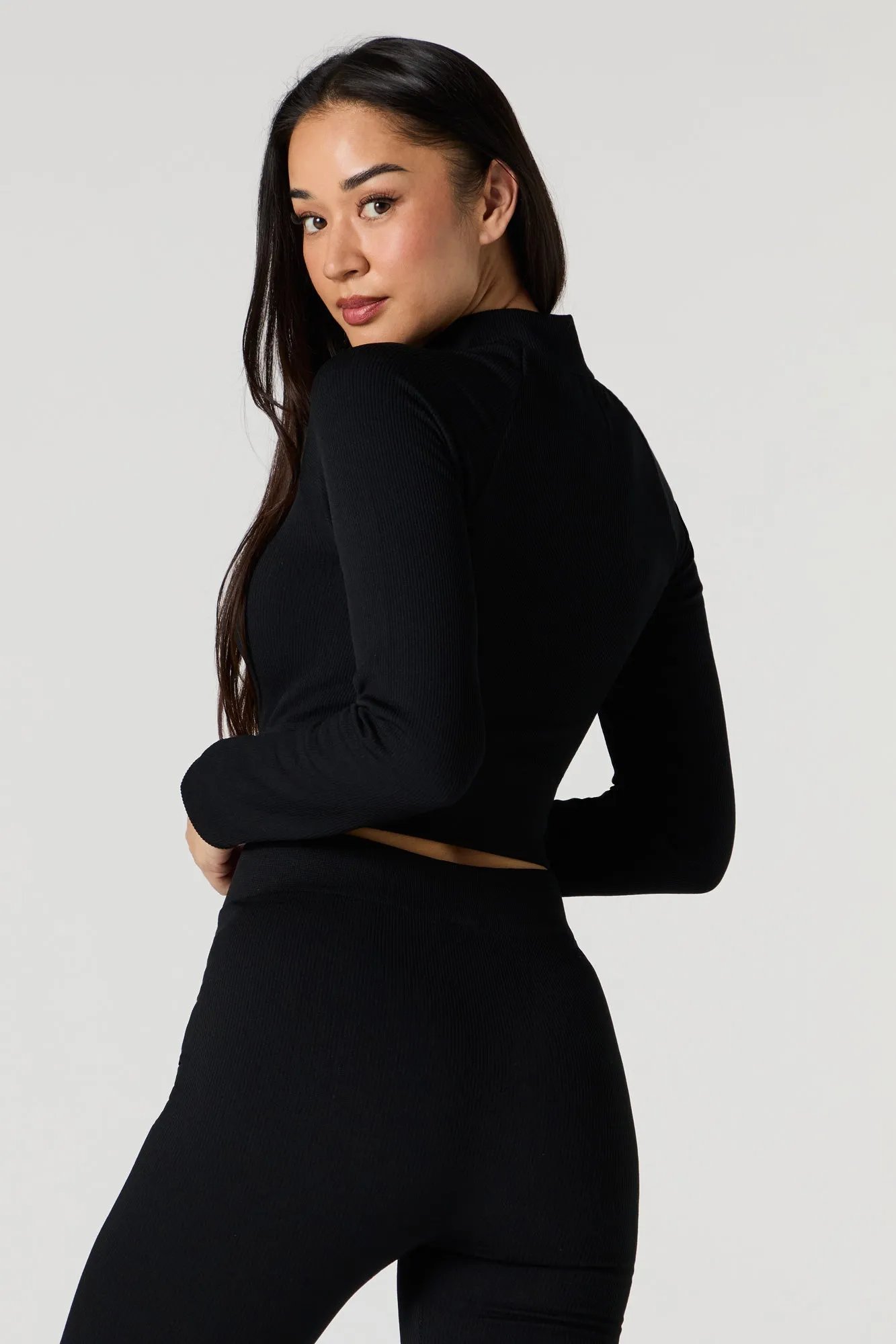 Active Seamless Ribbed Zip-Up Long Sleeve Top