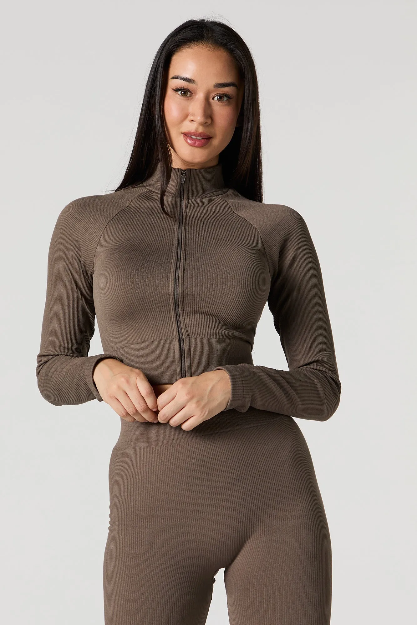 Active Seamless Ribbed Zip-Up Long Sleeve Top