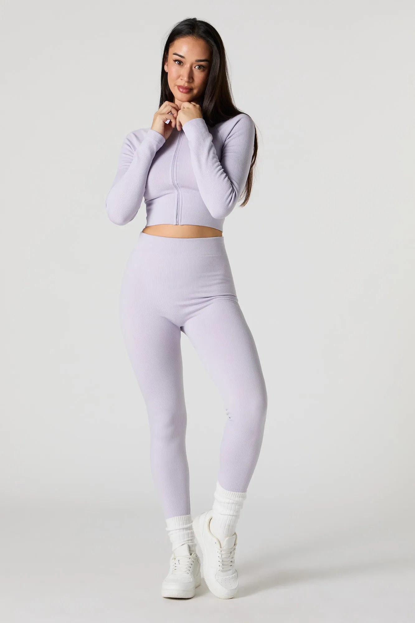 Active Seamless Ribbed Zip-Up Long Sleeve Top