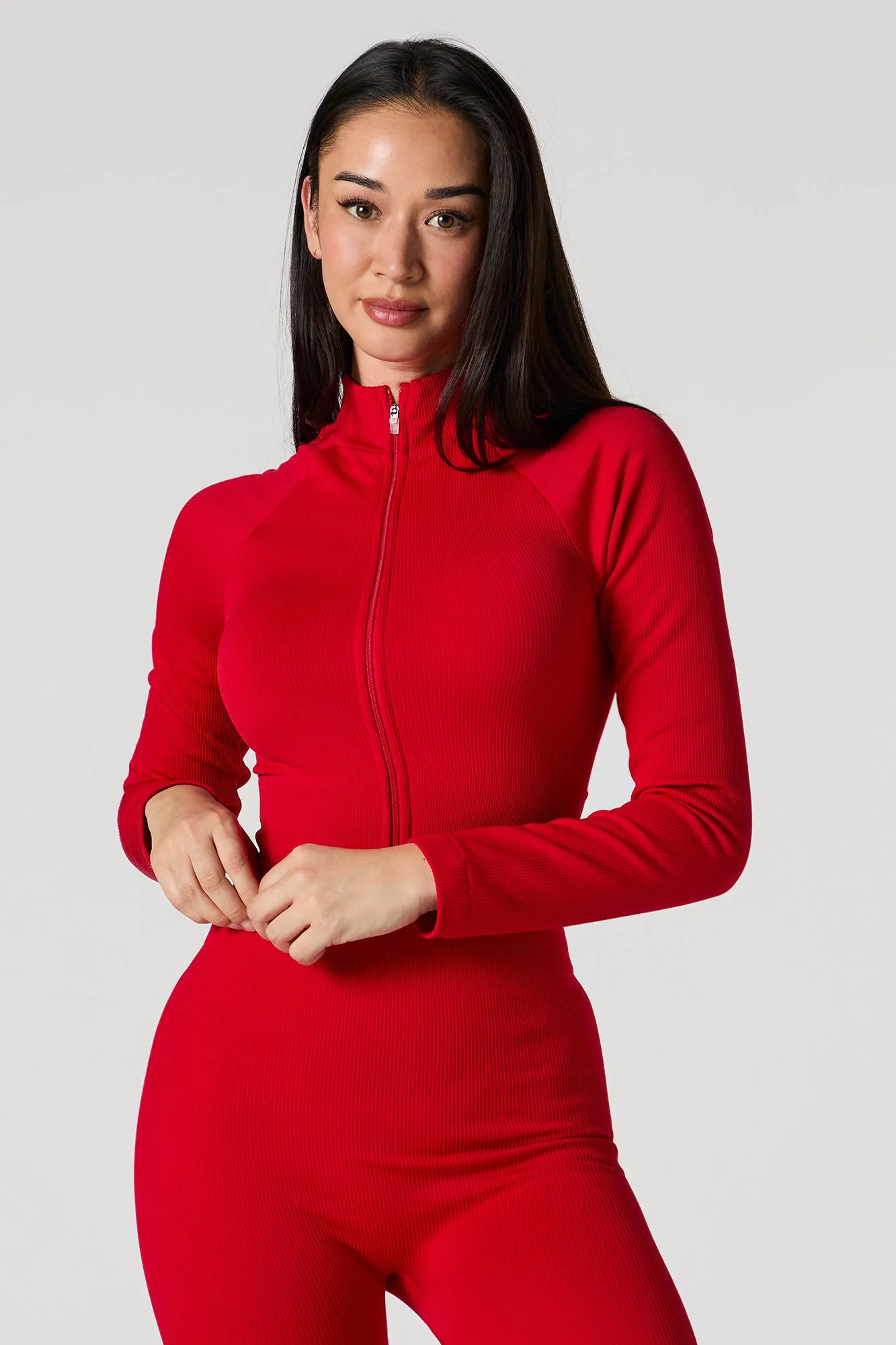 Active Seamless Ribbed Zip-Up Long Sleeve Top