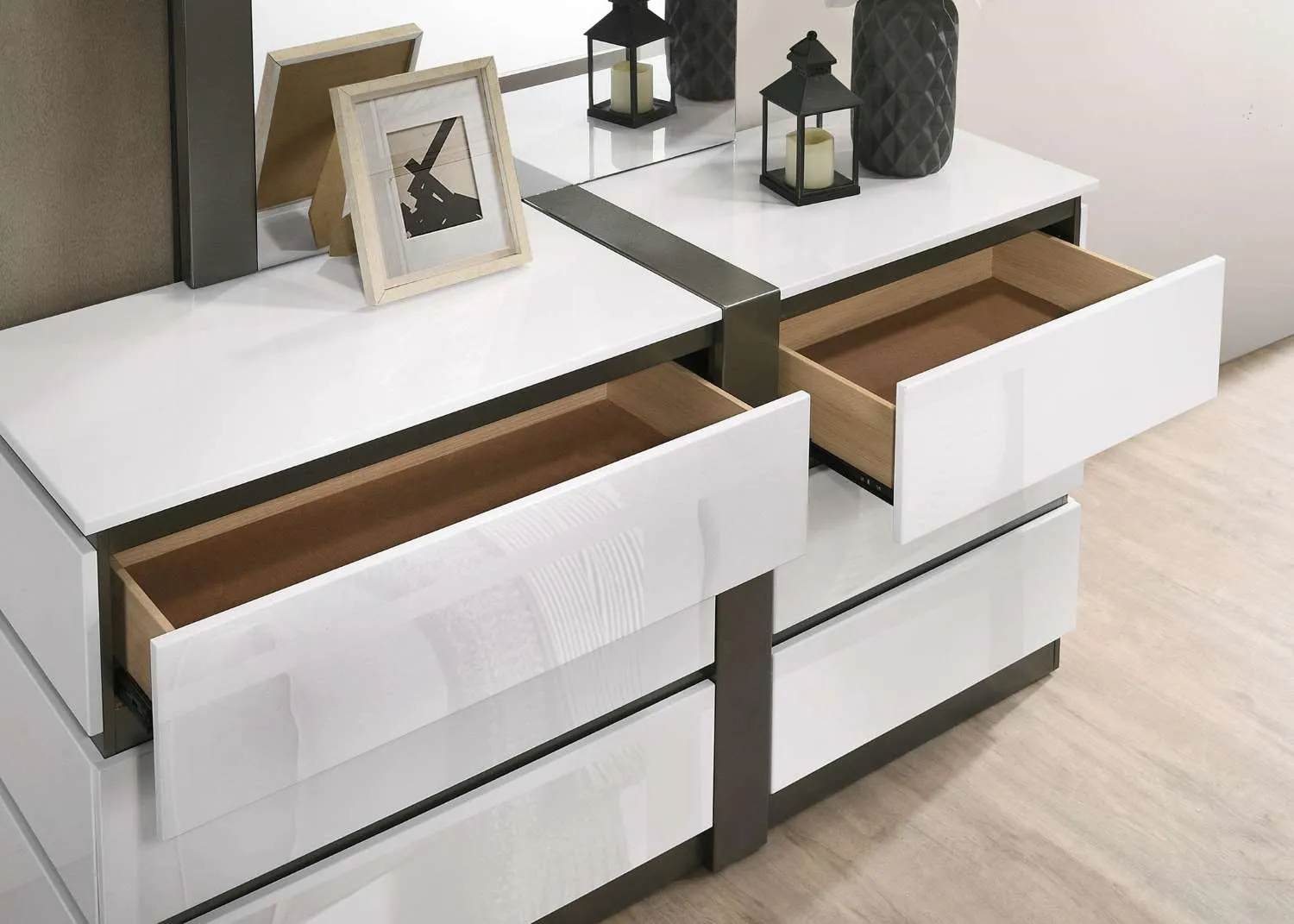 Allister 6 Drawer Dresser - White, Gunmetal Grey