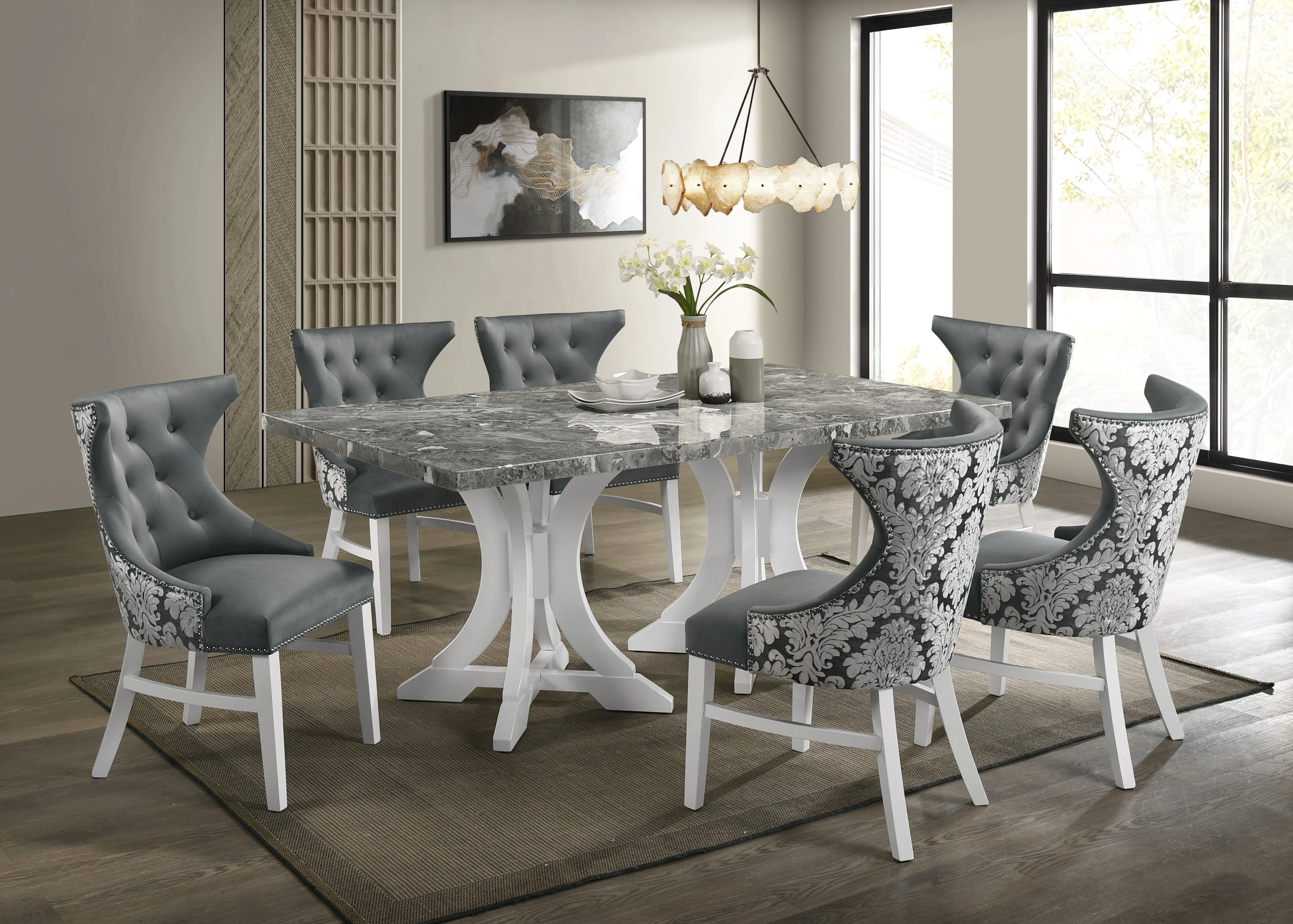 Amarilla 7-Piece Dining Set - Grey, White