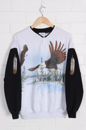 American Bald Eagle All Over Henley Sweatshirt USA Made (XL)