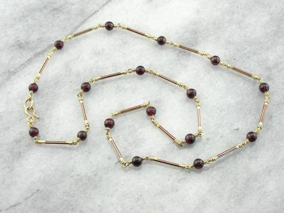 Ancient Style Garnet and Gold Bar Necklace