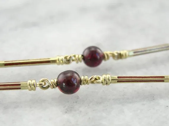 Ancient Style Garnet and Gold Bar Necklace