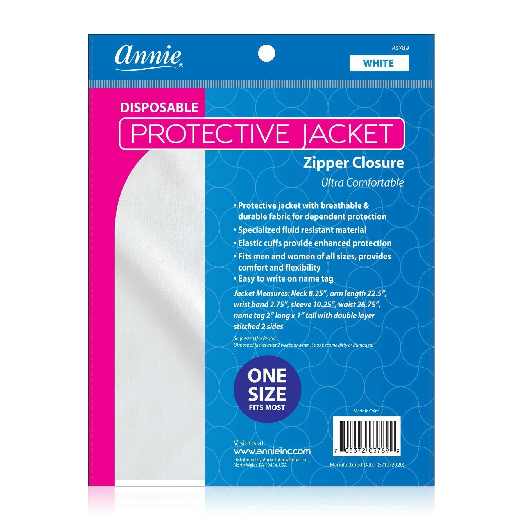 Annie Disposable Protective Jacket w/ Zipper #3789