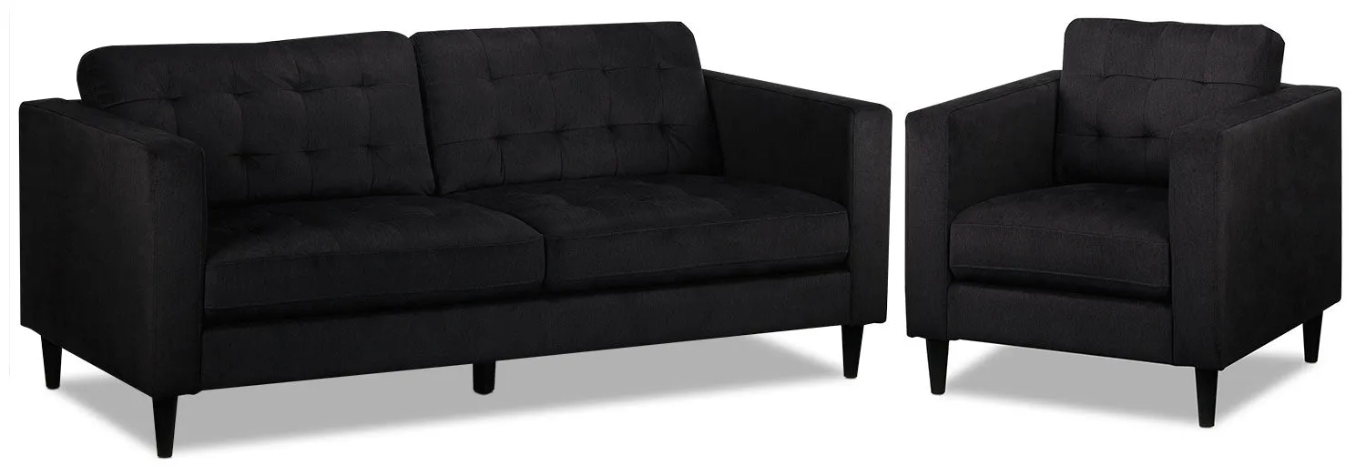 Anthena Sofa and Chair Set - Charcoal