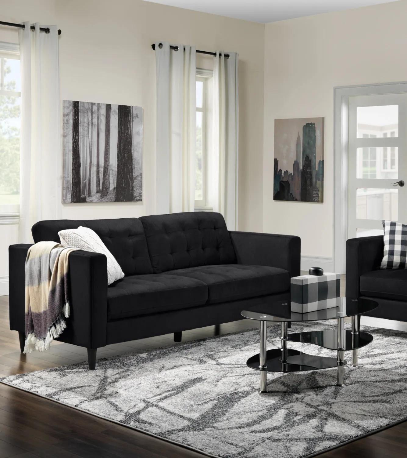 Anthena Sofa and Chair Set - Charcoal