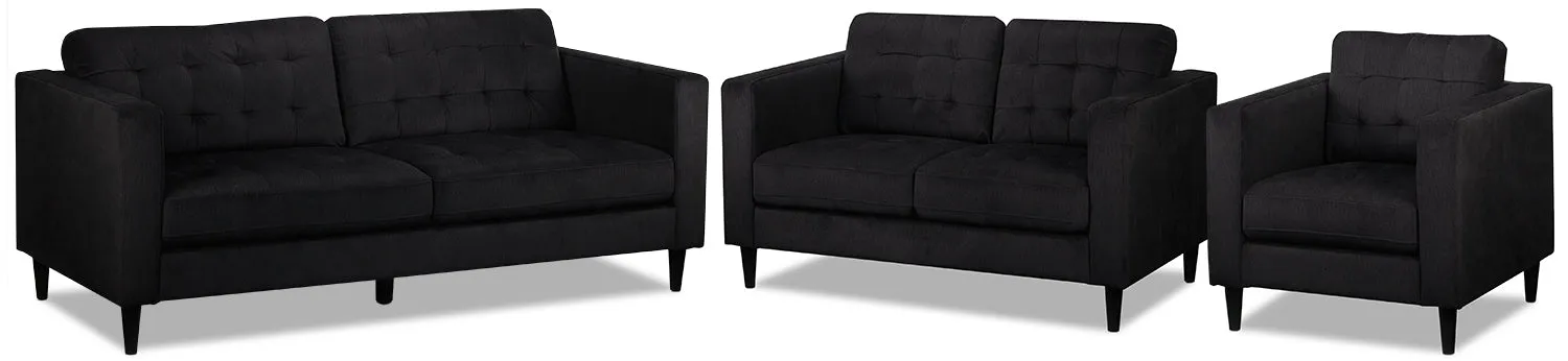 Anthena Sofa, Loveseat and Chair Set - Charcoal