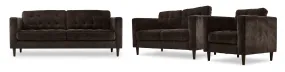 Anthena Sofa, Loveseat and Chair Set - Dark Chocolate