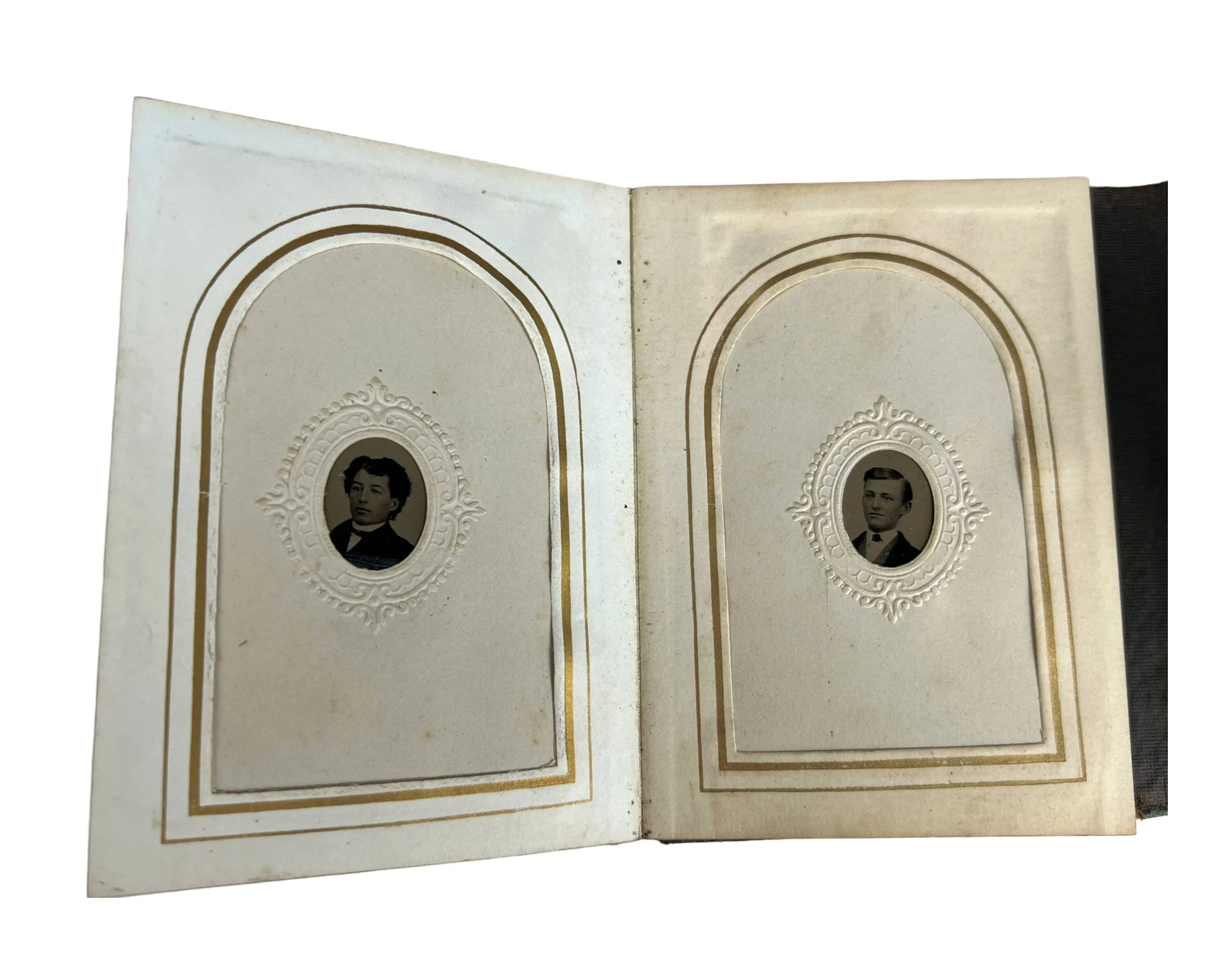 Antique Travelling Gem Tintype Photo Album 15 Single Mount Page Miniatures