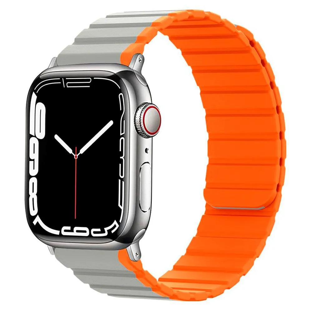 Apple Watch (42/44/SE/45/49mm) Lippa Magnetisk Silikone Multi Rem - Grå / Orange